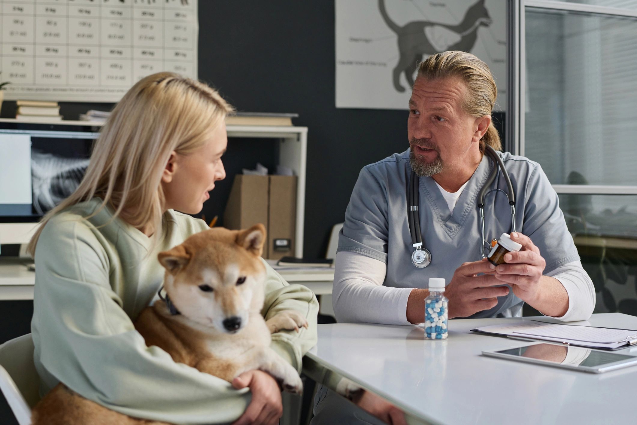 Pet owner learning emergency response skills